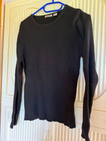 Rippstrick Pullover schwarz Baumwolle 100% | Grösse M